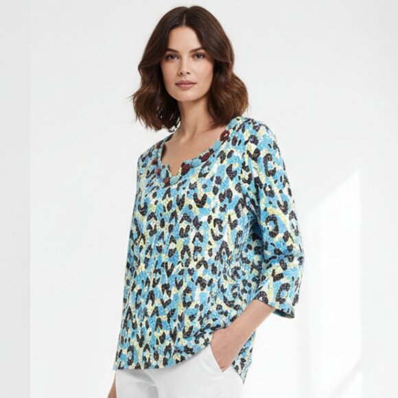 Ruby Rd Top Size Petite Large PL Beaded Tunic 3/4 Sleeve Abstract Artsy - Picture 1 of 4